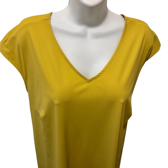 WynneLayers Stretch Tech Midi Pleat Back Dress 1X Chartreuse Pockets Fit Flare - Picture 6 of 6